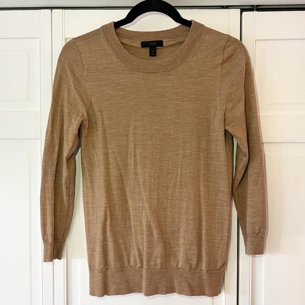 J. Crew camel 3/4 sleeve sweater, 100% Merino wool